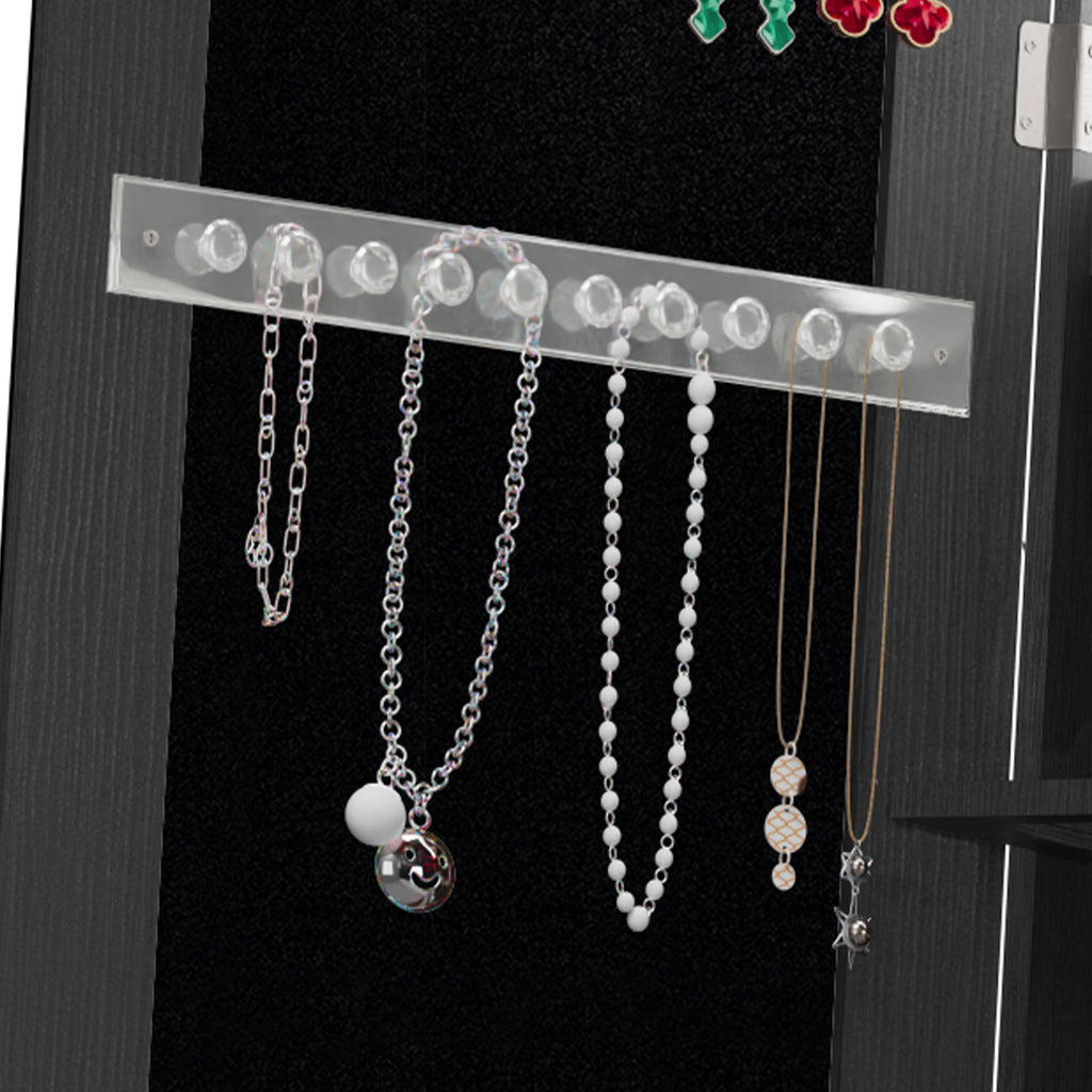 Anthony & Home Atelier 360-degree rotating jewelry cabinet with HD mirror shown in the image. Stylish storage with mirrored door.