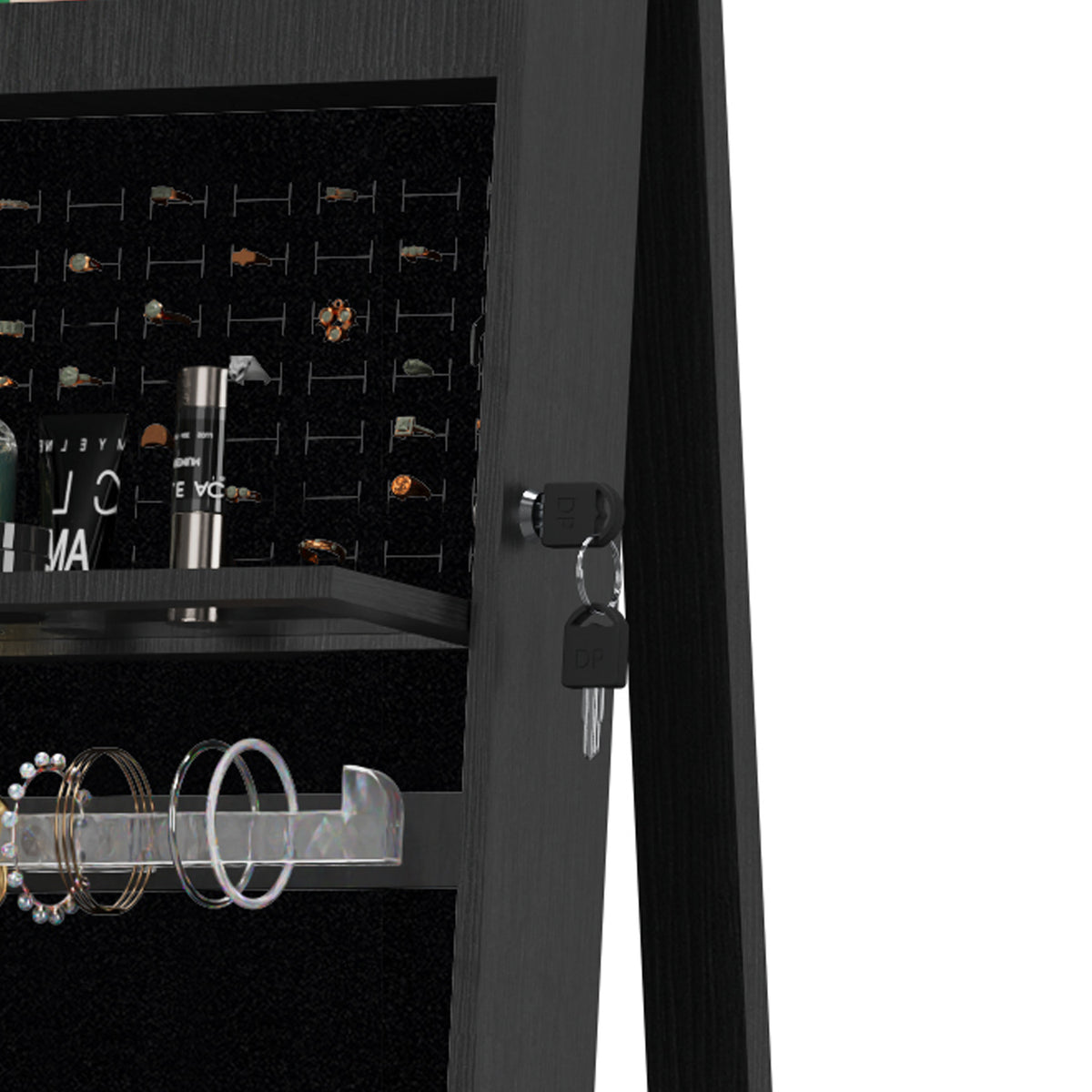 Anthony & Home Atelier 360-degree rotating jewelry cabinet with HD mirror, showcasing its sleek design and spacious interior.