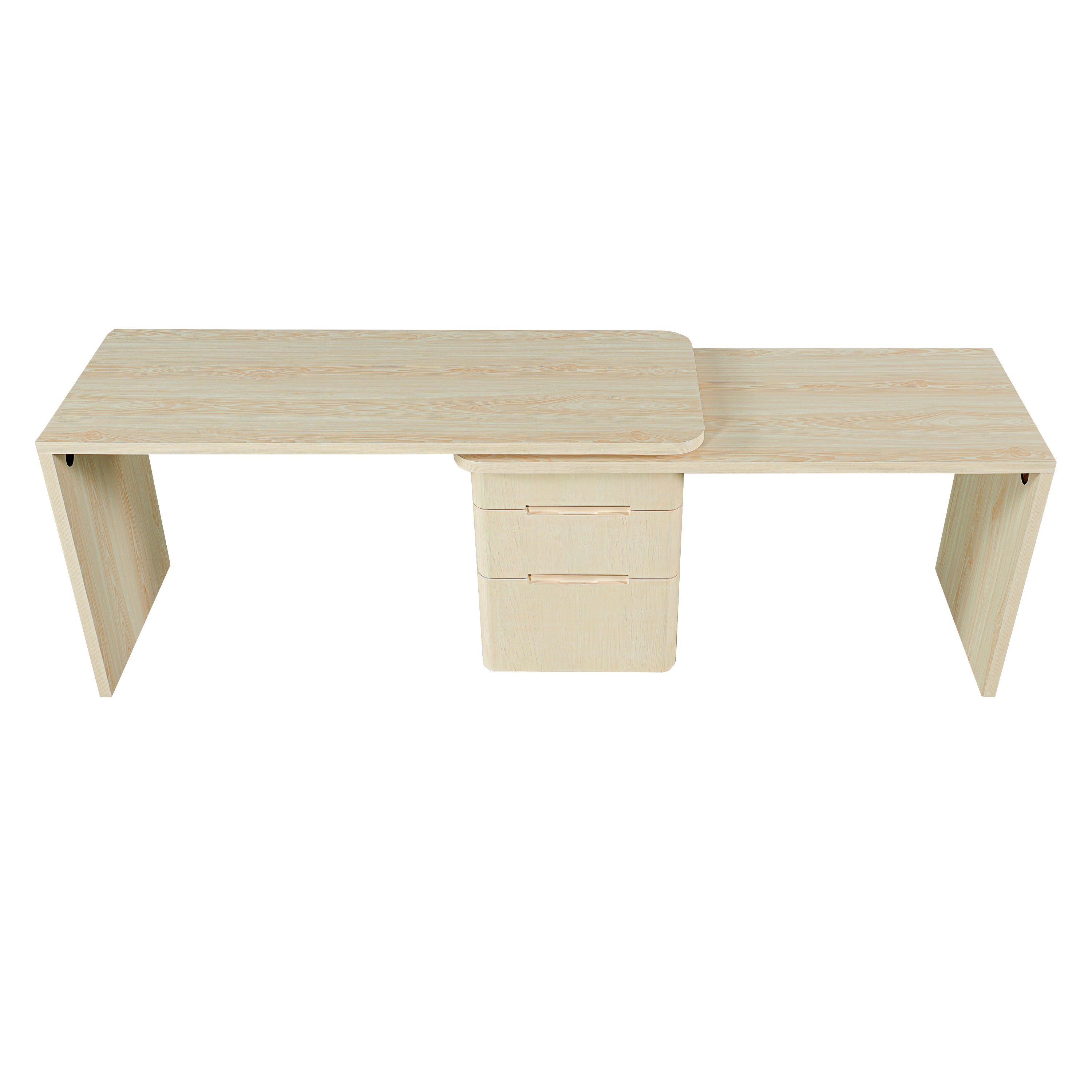 Anthony & Home Atelier 90-inch natural wood L-shaped desk with spacious workspace and modern design.