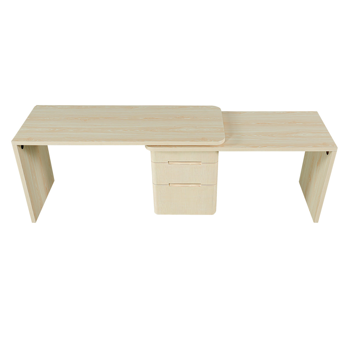 Anthony & Home Atelier 90-inch natural wood L-shaped desk with spacious workspace and modern design.