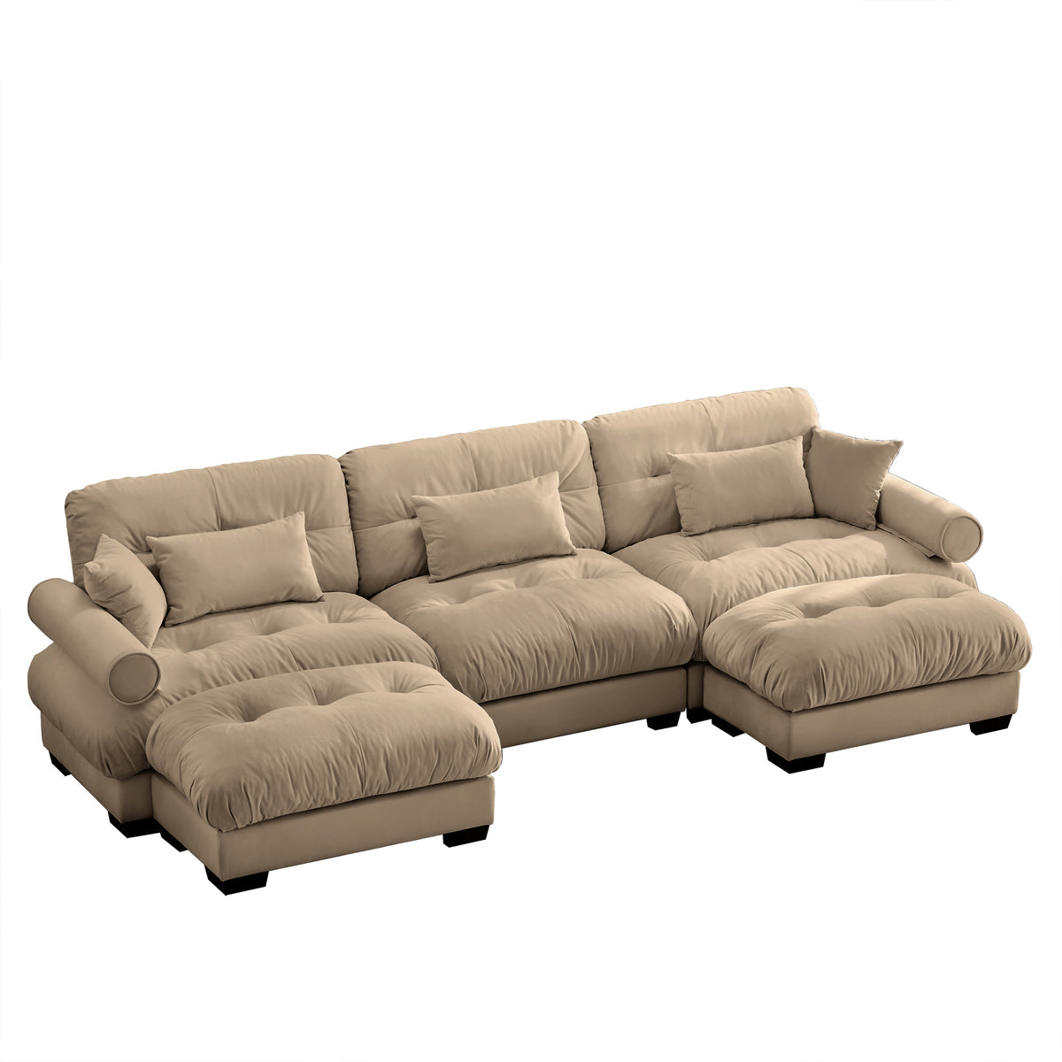 Anthony & Home Atelier Camel Velvet U-Shape Modular Sectional sofa with plush velvet upholstery and modern design.