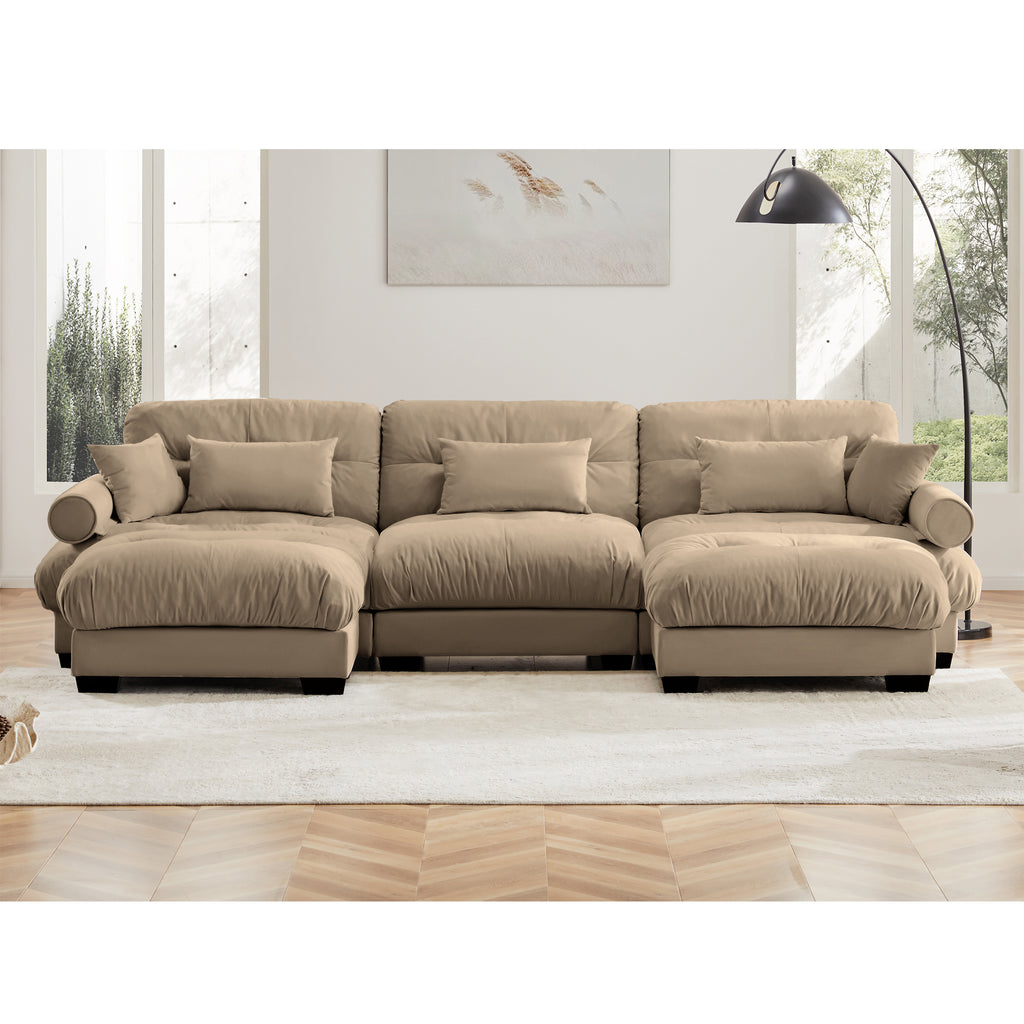 Anthony & Home Atelier Camel Velvet U-Shape Modular Sectional sofa with plush velvet upholstery and modern design.