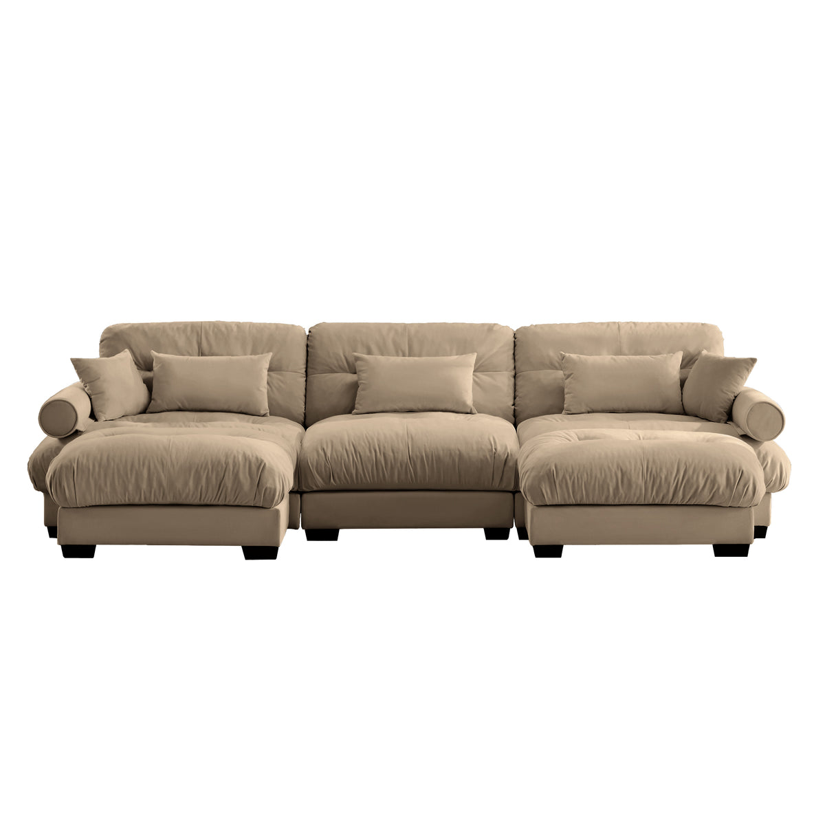 Anthony & Home Atelier Camel Velvet U-Shape Modular Sectional sofa with plush velvet upholstery and multiple sections in a modern living room setting.