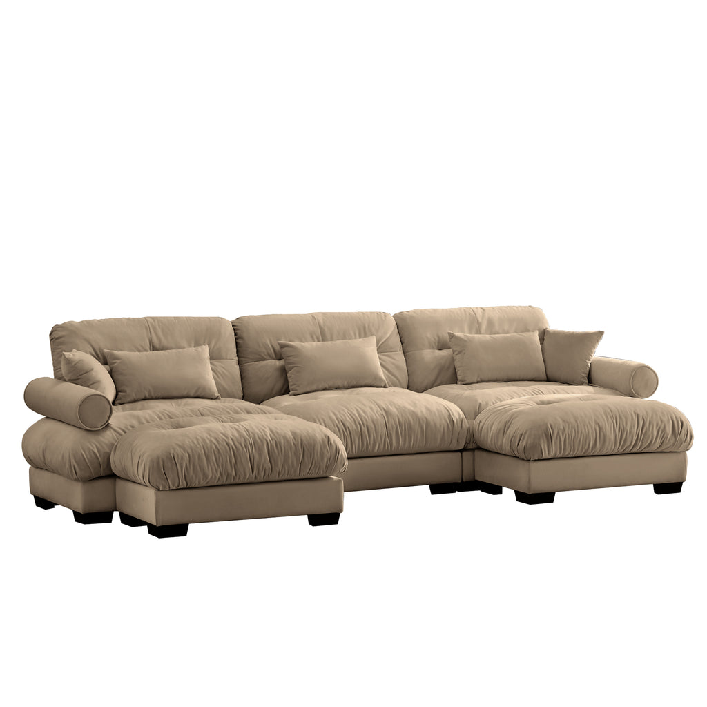 Anthony & Home Atelier Camel Velvet U-Shape Modular Sectional with plush velvet upholstery and curved design.