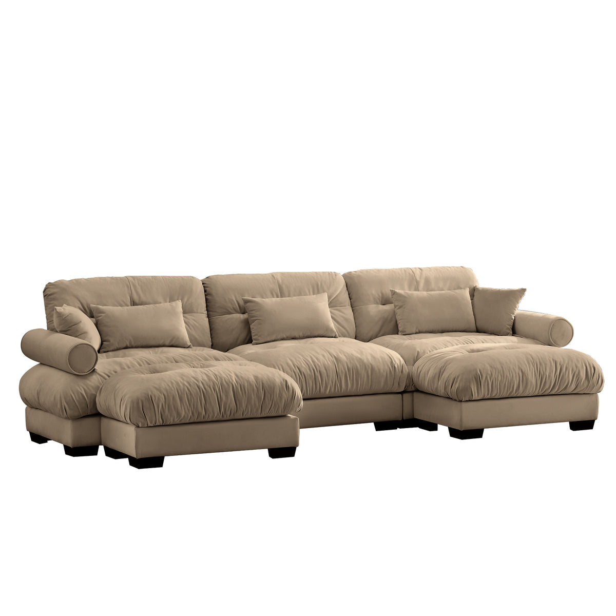 Anthony & Home Atelier Camel Velvet U-Shape Modular Sectional with plush velvet upholstery and curved design.