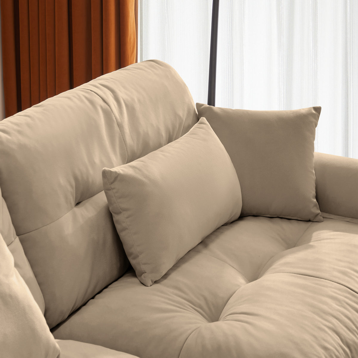 Anthony & Home Atelier Camel Velvet U-Shape Modular Sectional sofa with plush camel-colored velvet upholstery and modern design.