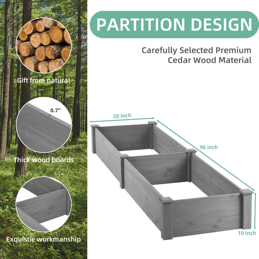 Anthony & Home Atelier Cedar Raised Garden Bed 96x28x10 outdoor planter box with tool-free assembly and sturdy cedar construction.