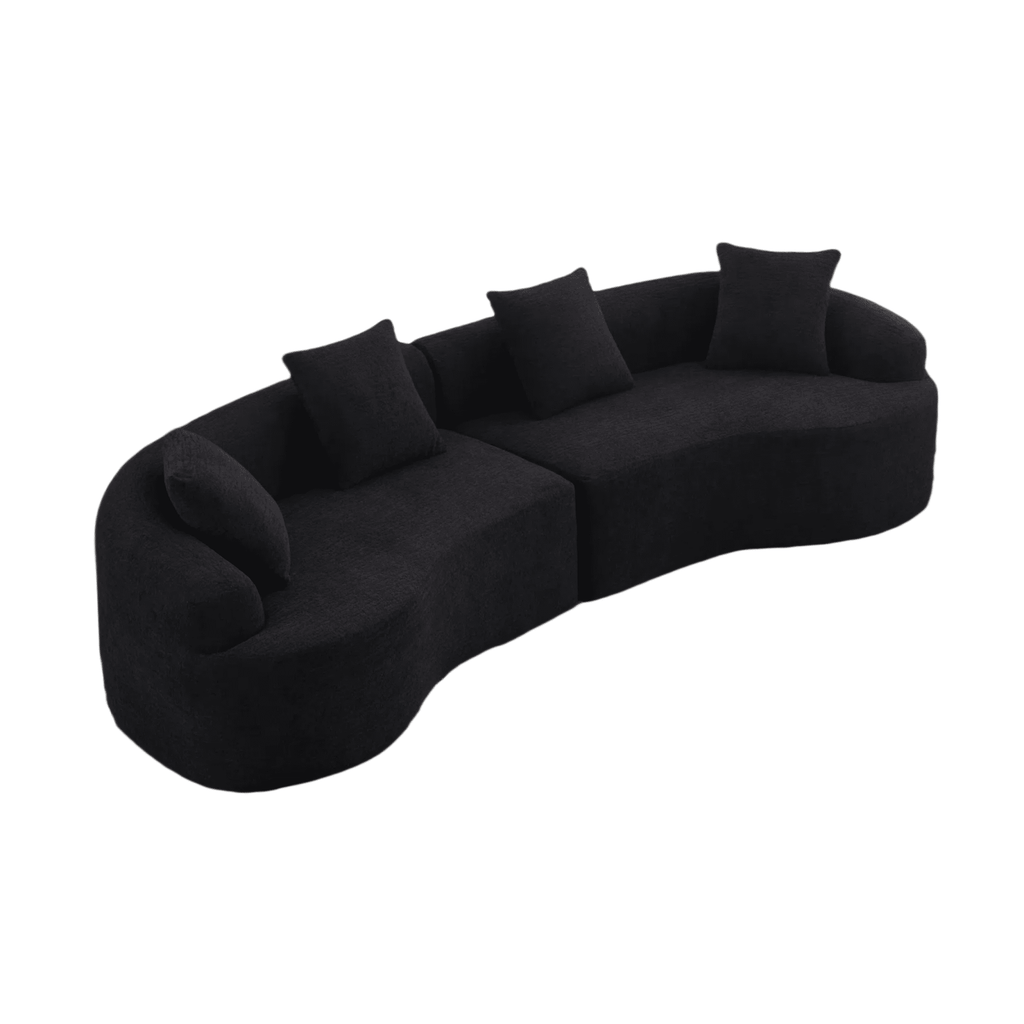 Anthony & Home Atelier Chenille Collection curved modular sectional sofa with plush chenille fabric and contemporary design.