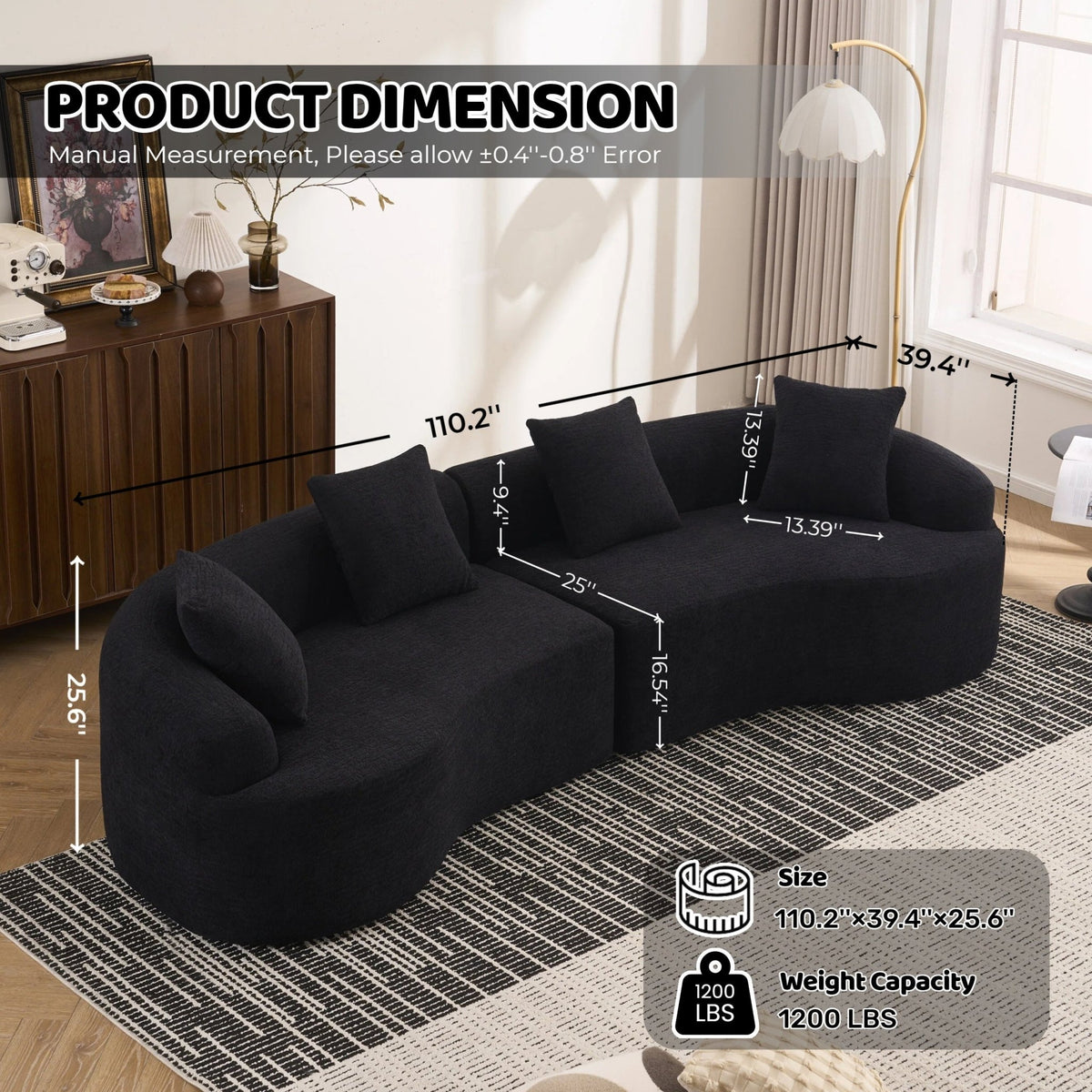Anthony & Home Atelier Chenille Collection curved modular sectional sofa with plush upholstery and contemporary design.
