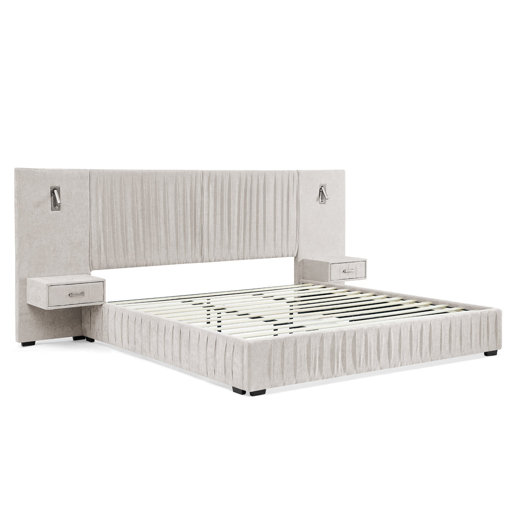 Beige Atelier Chenille Luxe King upholstered bed with pleated headboard from Anthony & Home Signature Collection in a stylish bedroom setting.