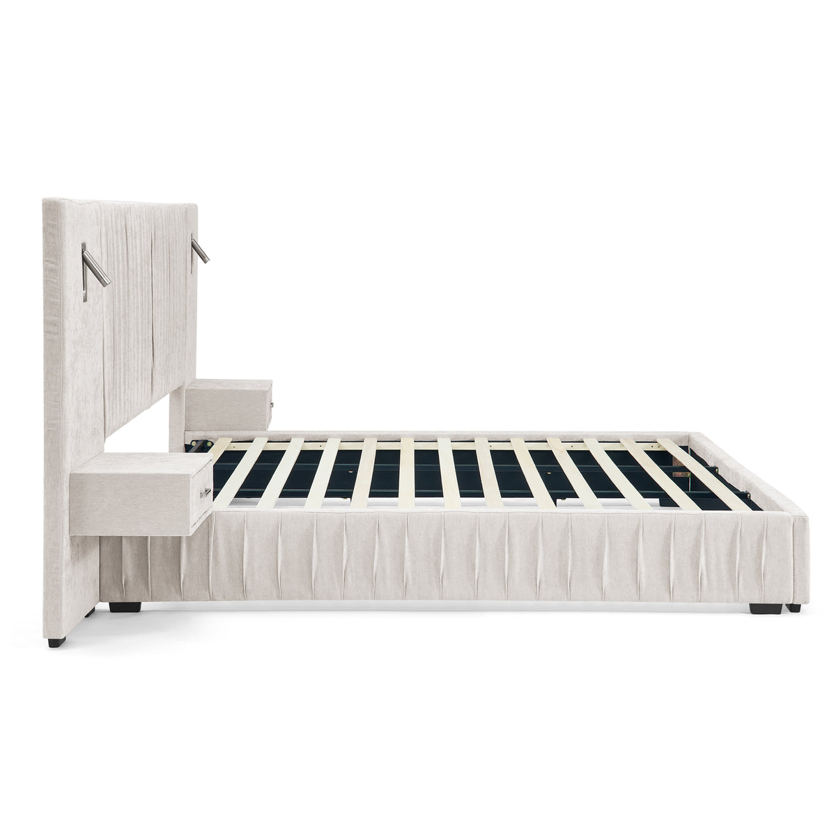 Beige Atelier Chenille Luxe King upholstered bed with pleated headboard from Anthony & Home Signature Collection