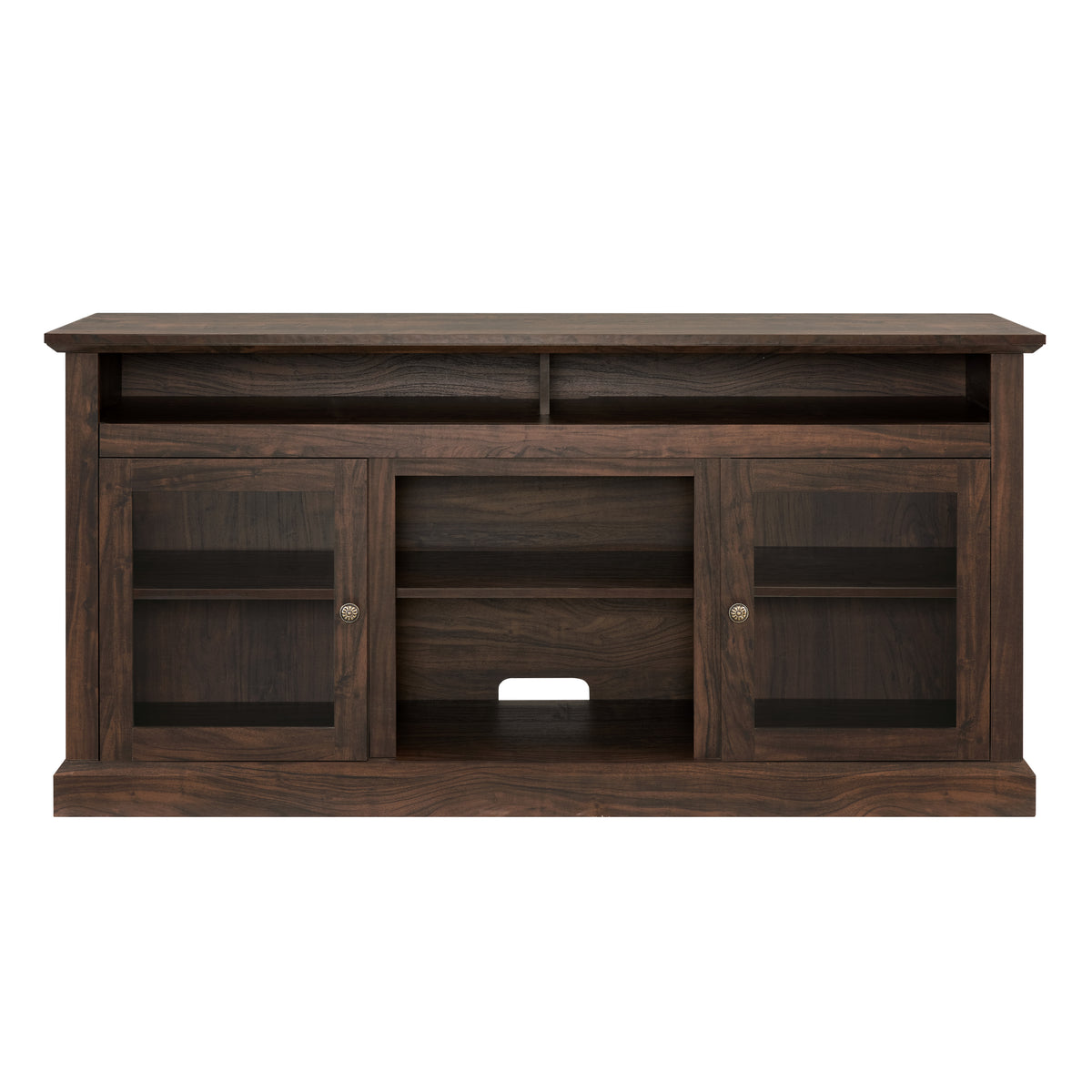Anthony & Home Atelier Collection TV console for 65-inch TVs in brown finish, minimalist entertainment cabinet with sleek design.