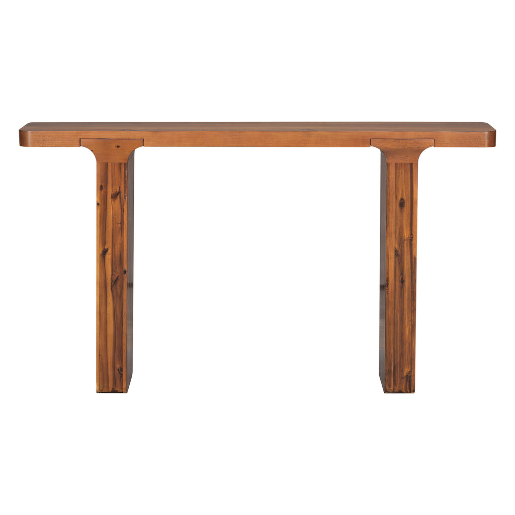 Anthony & Home Atelier console table in acacia veneer with square legs, 60-inch entryway table perfect for hallways and entryways.