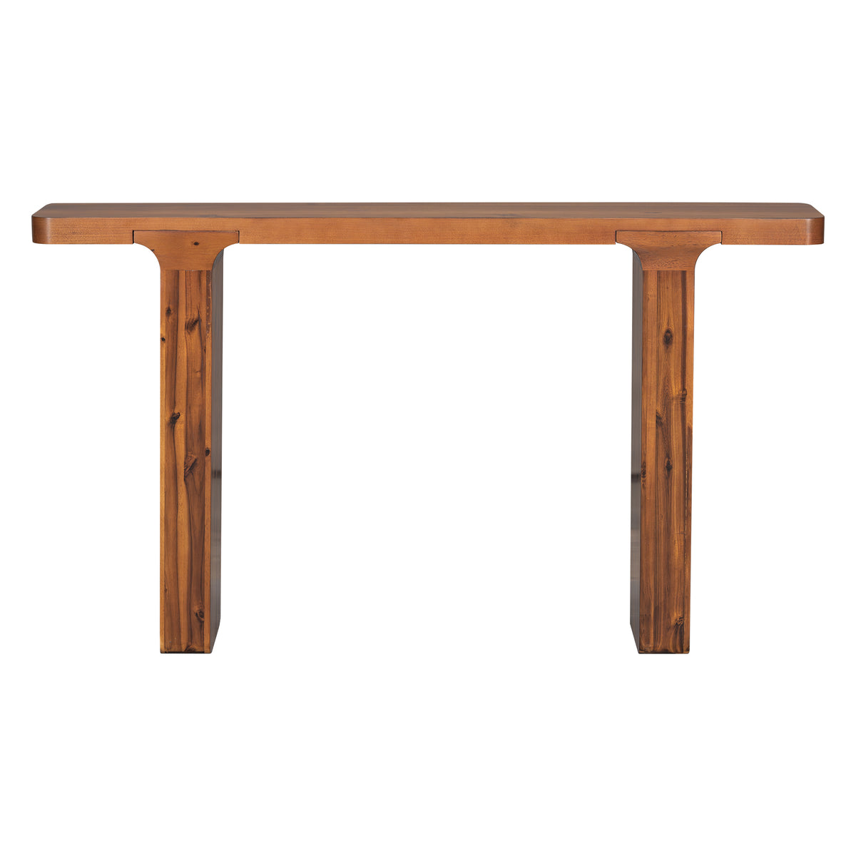 Anthony & Home Atelier console table in acacia veneer with square legs, 60-inch entryway table perfect for hallways and entryways.