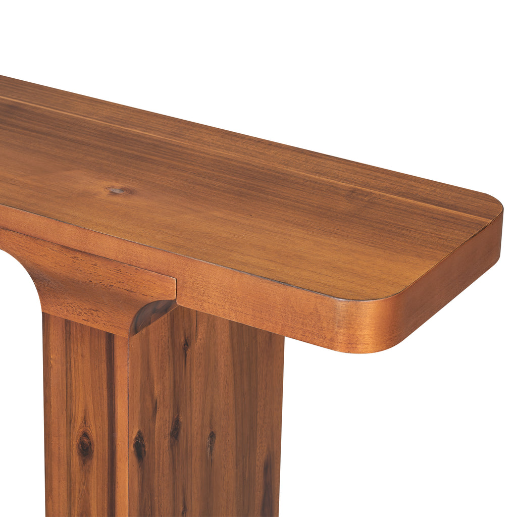 Anthony & Home Atelier console table in acacia veneer with square legs, 60-inch entryway table for hallways or entryways.