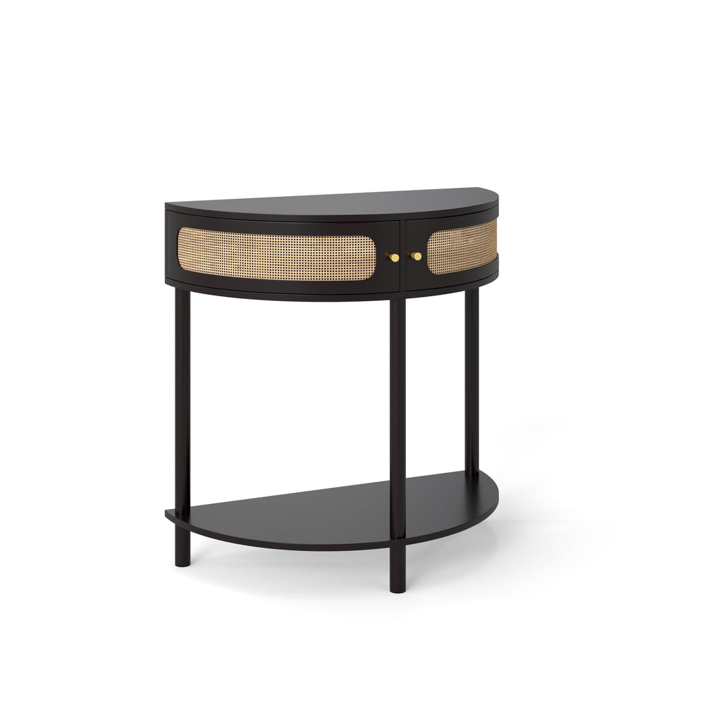 Black solid wood Atelier Demi-Lune end table by Anthony & Home with smooth curved design and sleek finish.
