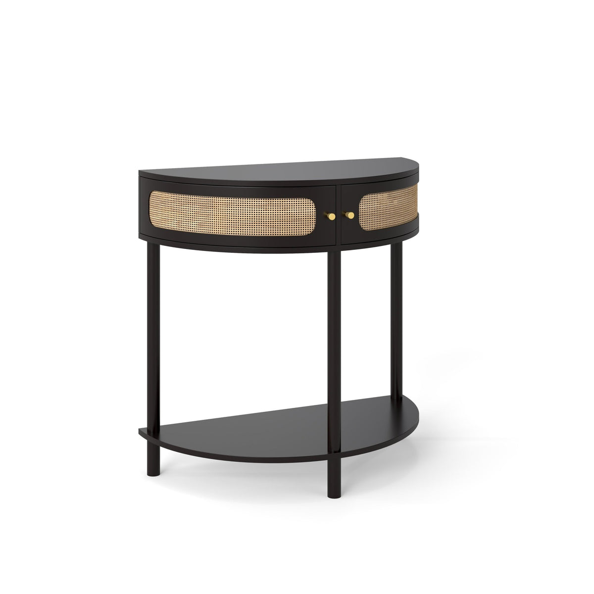 Black solid wood Atelier Demi-Lune end table by Anthony & Home with smooth curved design and sleek finish.
