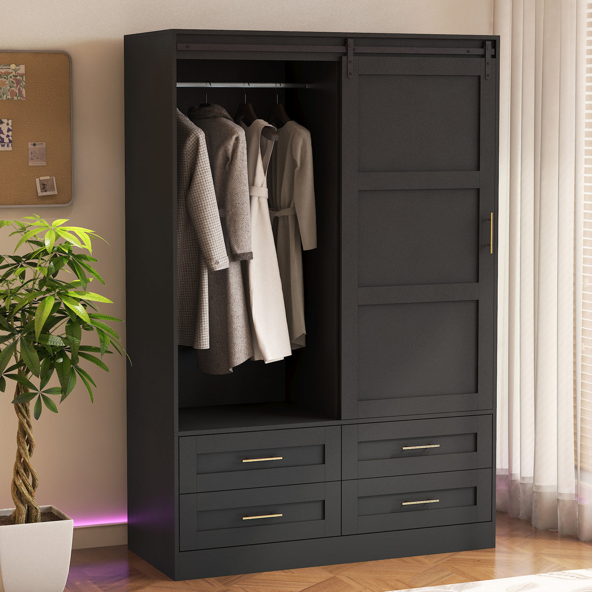 Anthony & Home Atelier Eco MDF tall wardrobe with barn door, featuring sleek design and ample storage space.