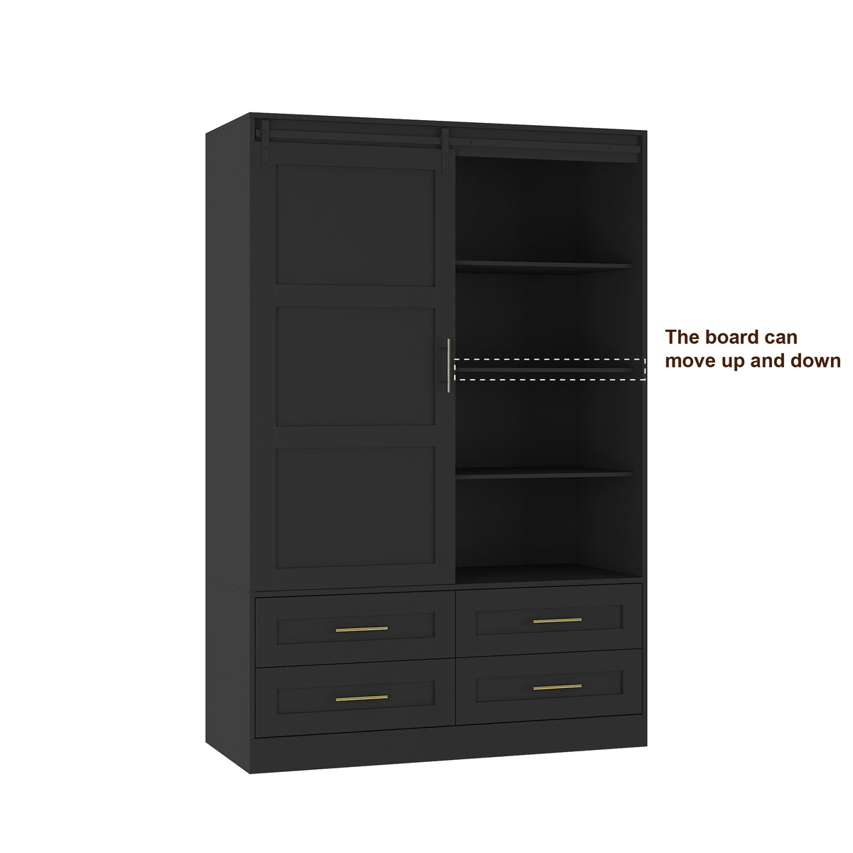 Anthony & Home Atelier Eco MDF tall armoire wardrobe with barn door, featuring sleek wood finish and modern design.