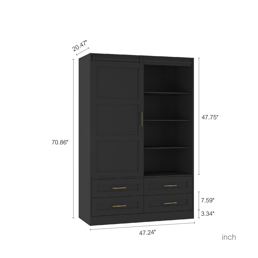 Anthony & Home Atelier Eco MDF Tall Armoire Wardrobe with Barn Door, featuring sleek wooden finish and spacious storage.