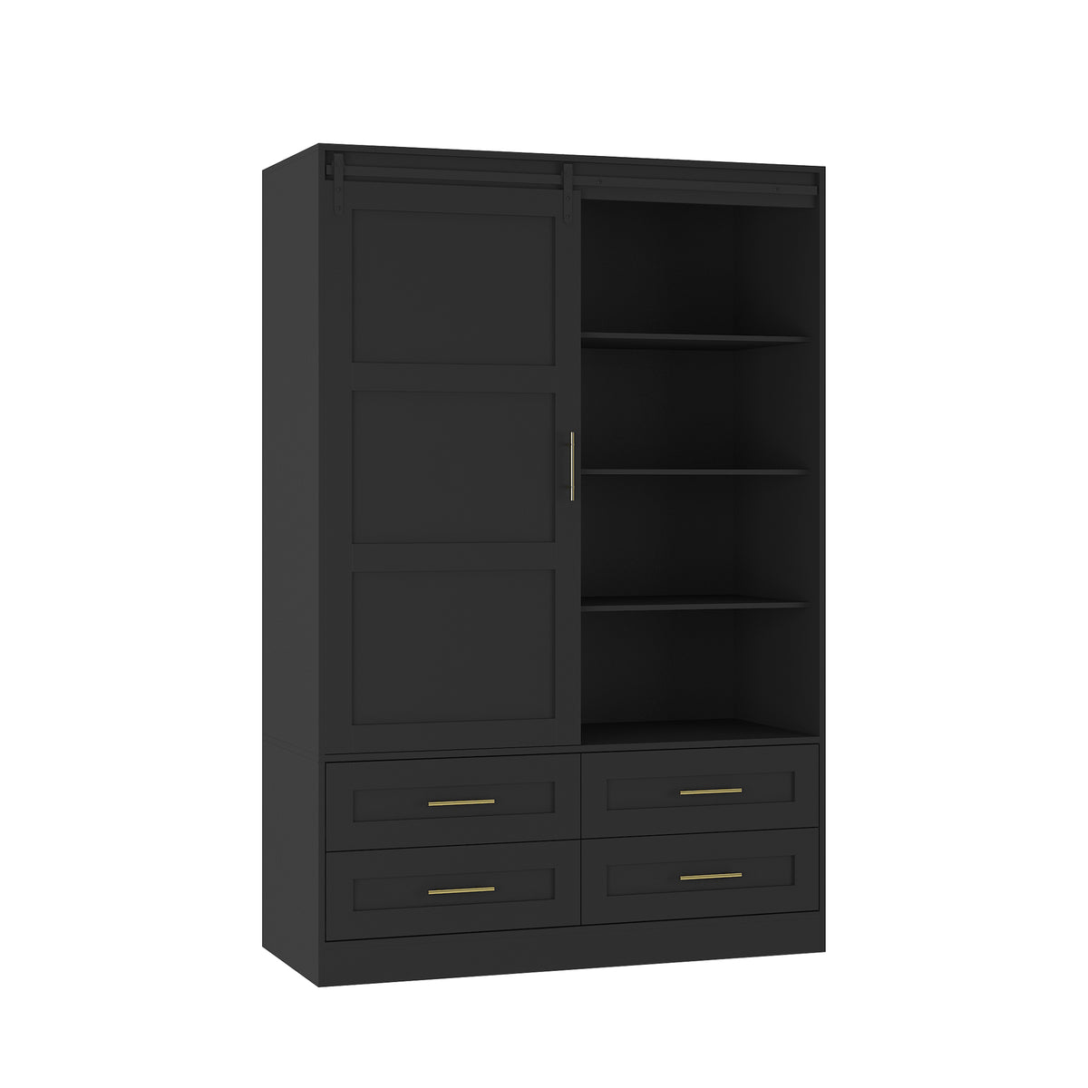 Anthony & Home Atelier Eco MDF tall armoire wardrobe with barn door, featuring sleek wood finish and modern storage design.