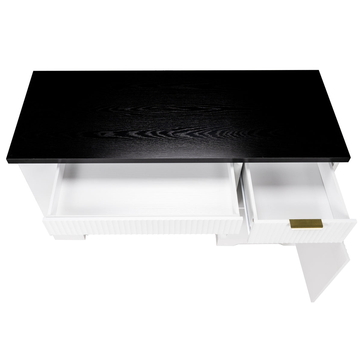 Anthony & Home Atelier fluted white office desk with storage cabinet, pegboard, and keyboard tray, 55-inch size
