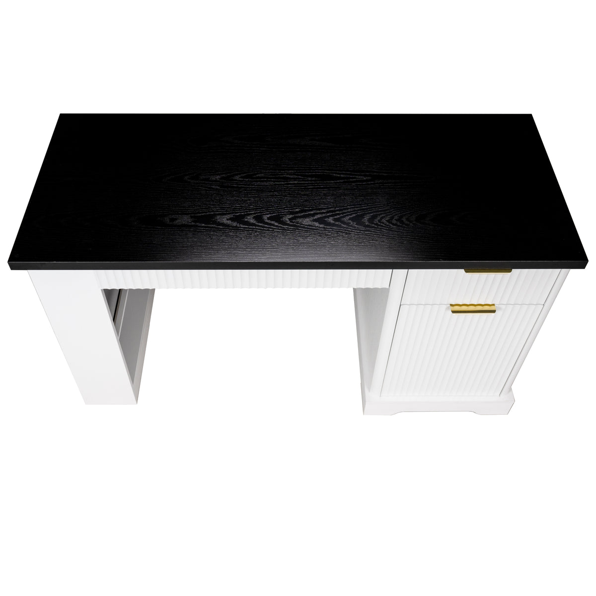 White 55-inch Atelier Fluted Office Desk with storage cabinet, pegboard, and keyboard tray by Anthony & Home