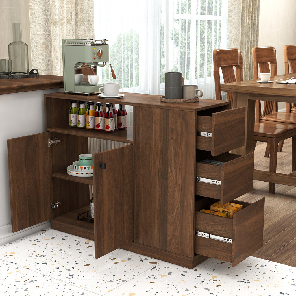 Anthony & Home Atelier glass sliding door kitchen sideboard with sleek design and transparent glass panels.