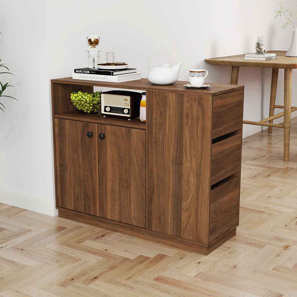Anthony & Home Atelier glass sliding door kitchen sideboard with sleek design and spacious storage, showcasing modern furniture style.