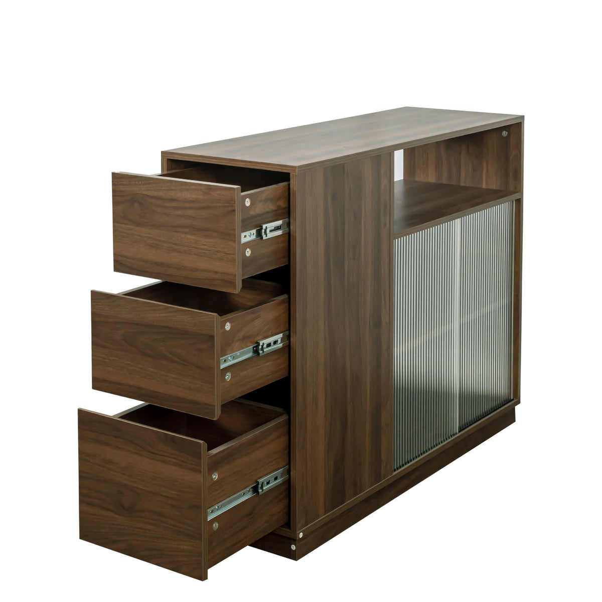 Anthony & Home Atelier glass sliding door kitchen sideboard with sleek design and clear glass panels