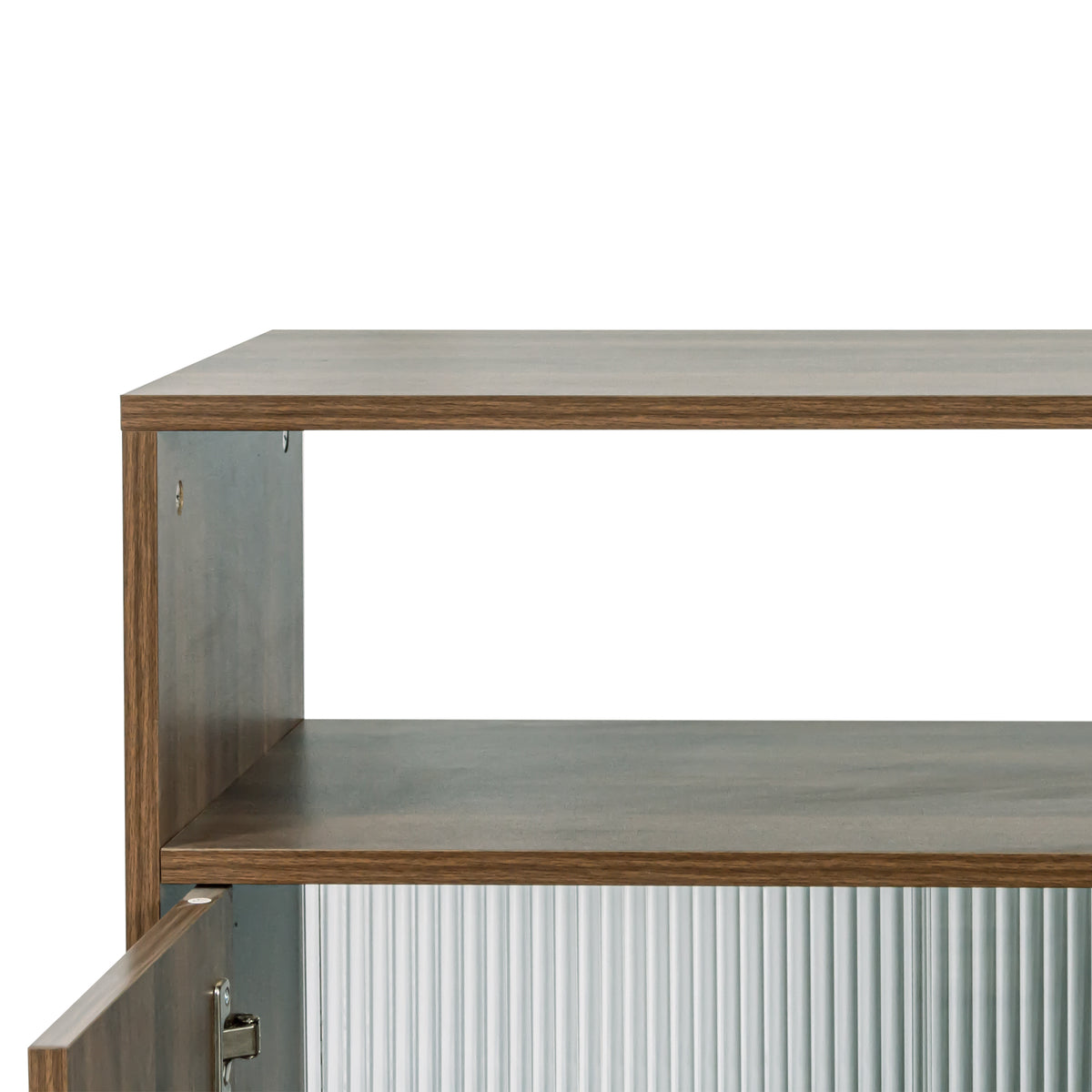 Anthony & Home Atelier glass sliding door kitchen sideboard with sleek glass panels and modern storage design.