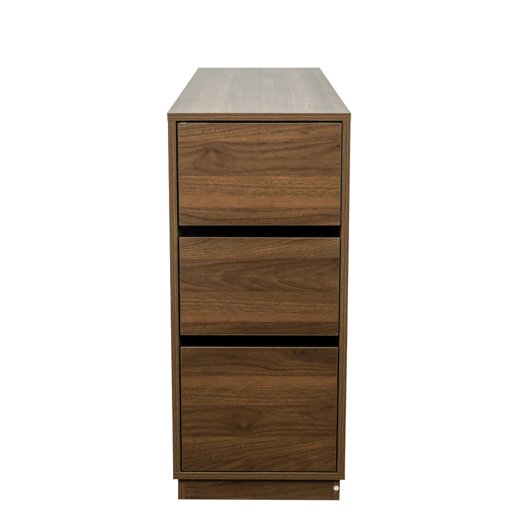 Anthony & Home Atelier glass sliding door kitchen sideboard with sleek glass panels and modern wooden frame.