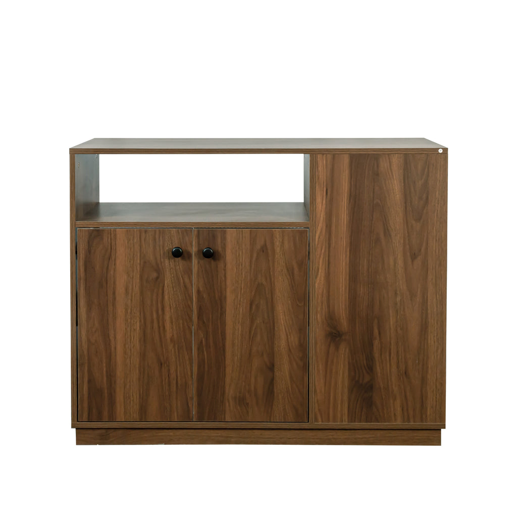 Anthony & Home Atelier glass sliding door kitchen sideboard with sleek glass panels and modern design.