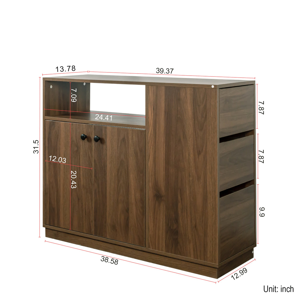 Anthony & Home Atelier glass sliding door kitchen sideboard with modern design and sleek glass panels.