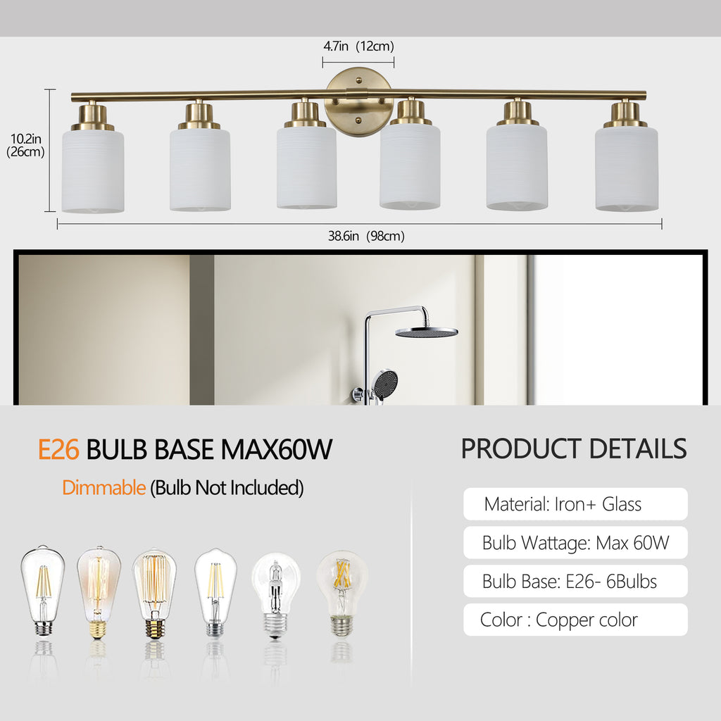 Anthony & Home Atelier Gold Finish Six-Light Vanity Wall Sconce with elegant gold finish and six light fixtures for bathroom or vanity lighting.