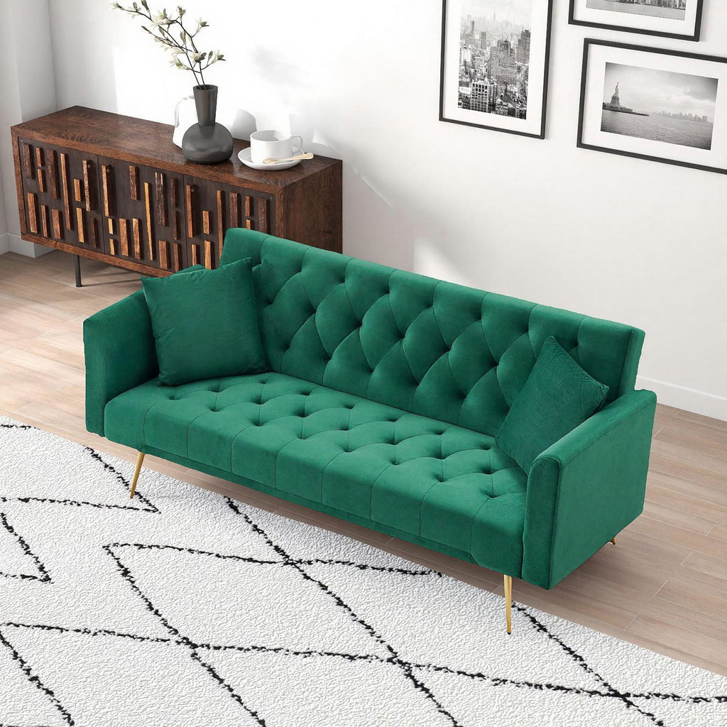 Anthony & Home Atelier Green Velvet Convertible Love Seat with plush velvet upholstery and modern design.