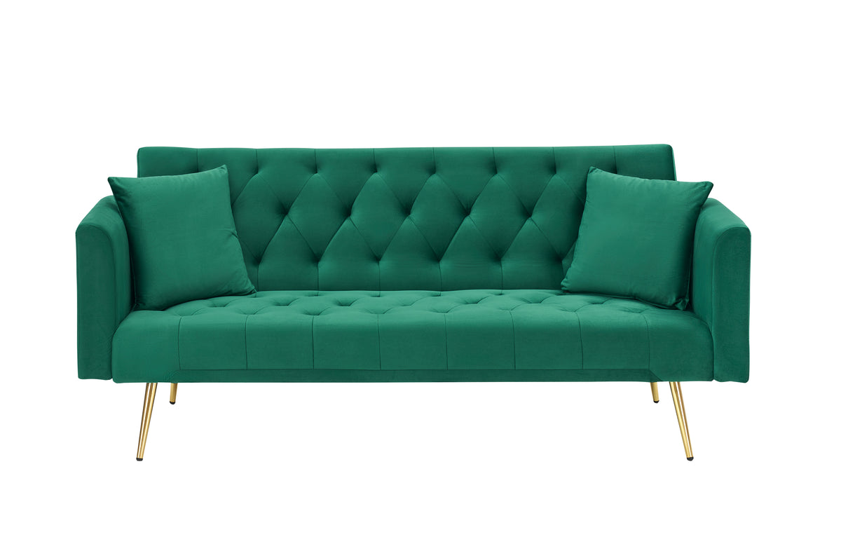 Anthony & Home Atelier green velvet convertible love seat with plush cushions and modern design, perfect for stylish living spaces.