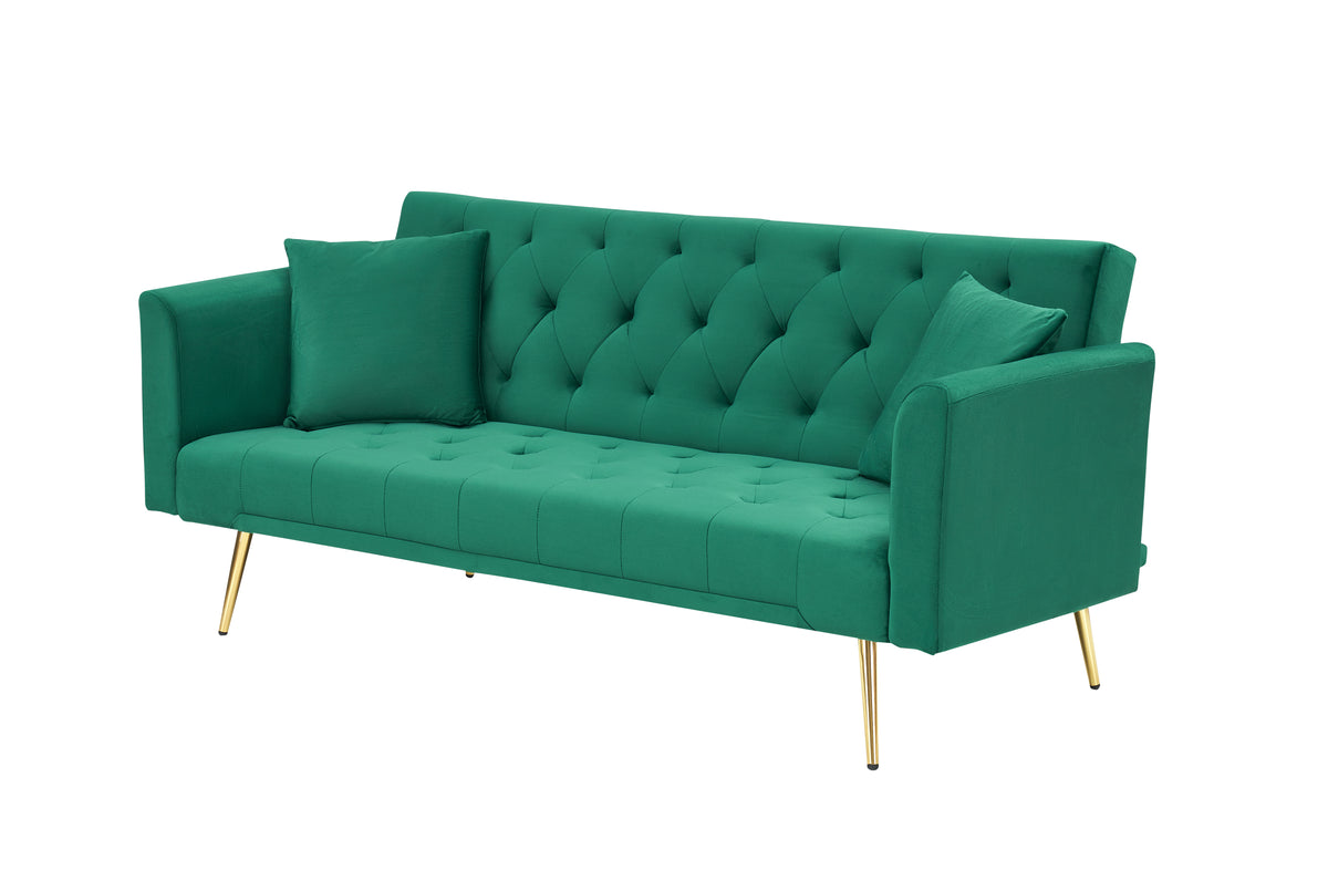Anthony & Home Atelier Green Velvet Convertible Love Seat with plush velvet upholstery and modern design, shown in a stylish living room setting.
