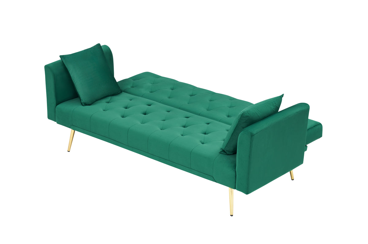 Anthony & Home Atelier Green Velvet Convertible Love Seat with plush velvet upholstery and modern design, displayed in a cozy living room setting.