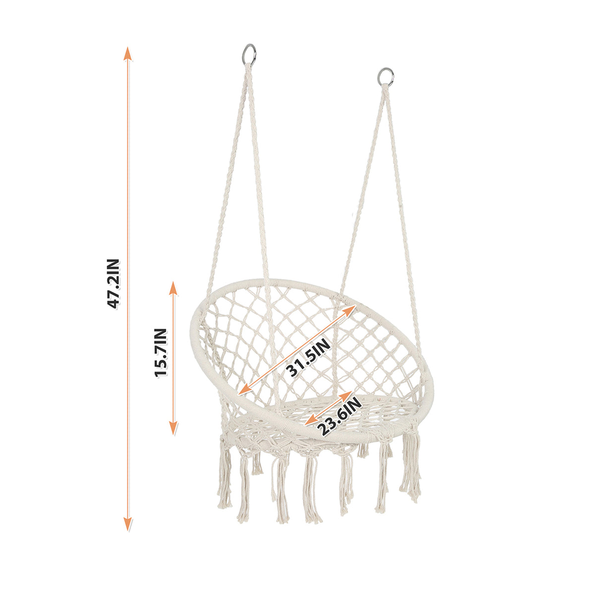 Anthony & Home Atelier macrame hammock chair in luxe cotton rope, indoor and outdoor use, 330 lb capacity, hanging seat with detailed knot design.