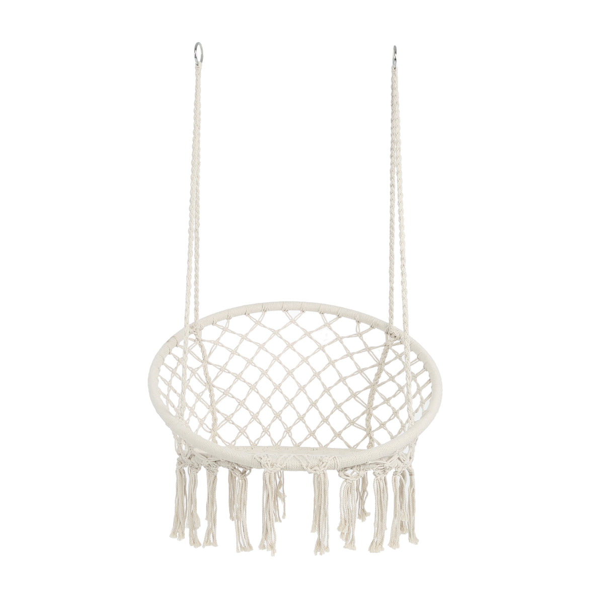Anthony & Home Atelier macrame hammock chair in luxe cotton rope, suitable for indoor and outdoor use, supports up to 330 lb.