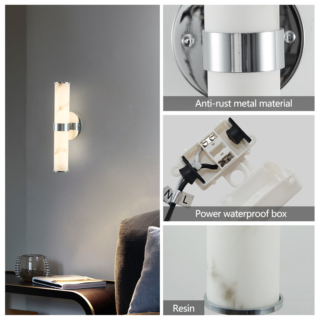 Set of two Atelier marble wall sconces by Anthony & Home with sleek marble finish and modern design.