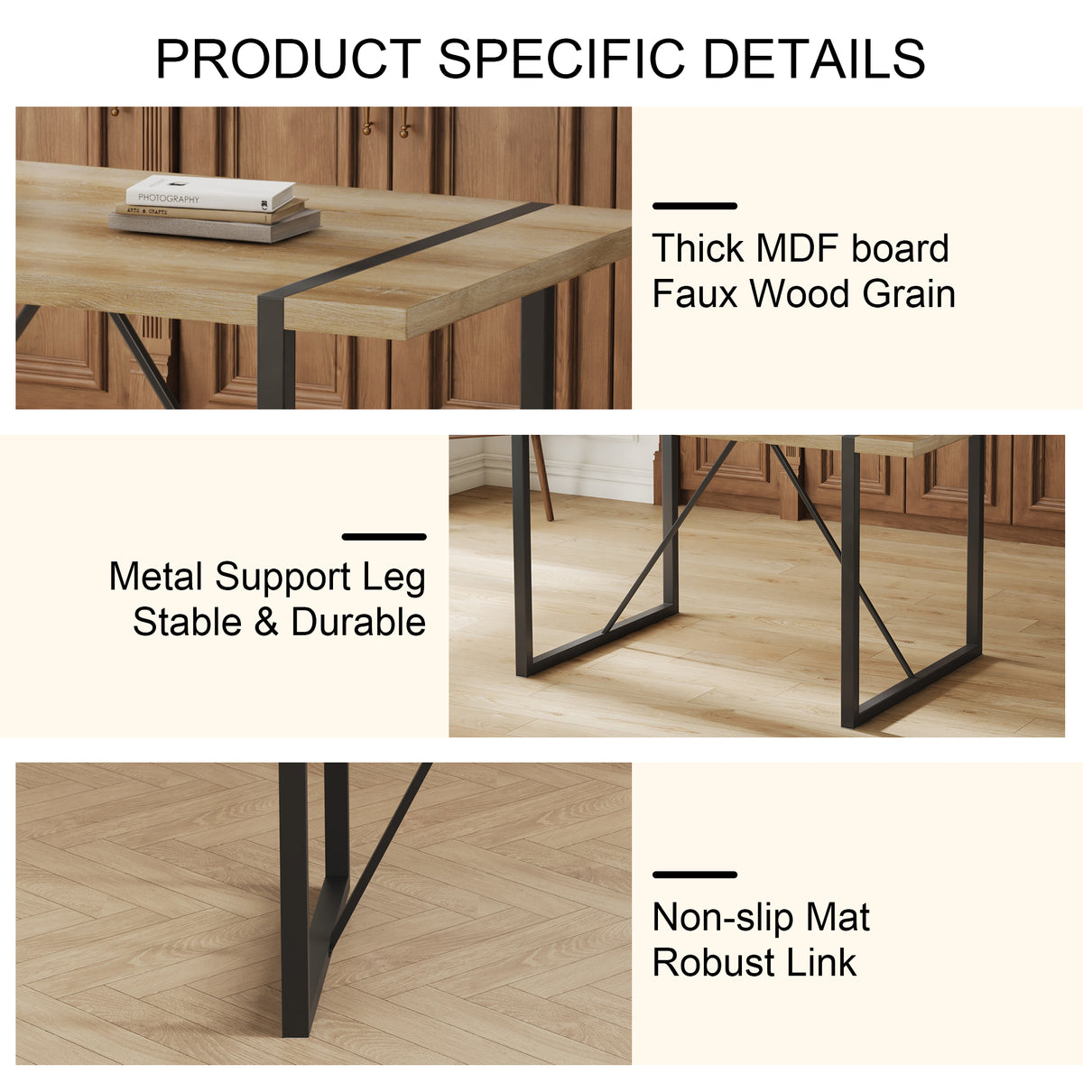 Modern medieval dining set with Anthony & Home tech fabric, featuring a wooden table and matching chairs in a contemporary style.