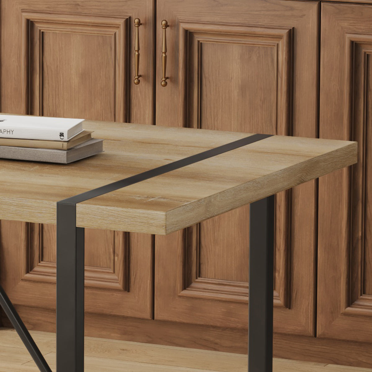 Anthony & Home Atelier Modern Medieval dining set with tech fabric, featuring a wooden table and matching chairs in a contemporary design.