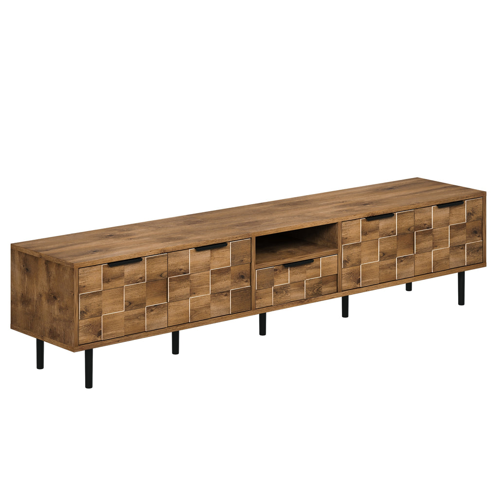 Anthony & Home natural wood TV stand, 78-inch wide with storage compartments, stylish and functional for modern living rooms.