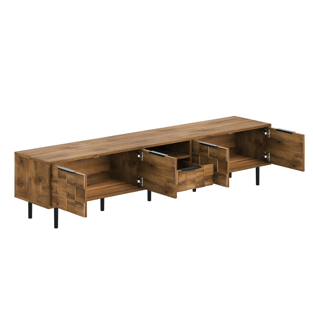 Anthony & Home Atelier natural wood 78-inch TV stand with storage, showcasing a sleek, modern design and spacious compartments.
