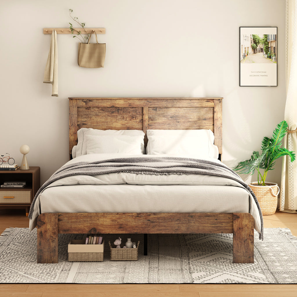 Dark brown Anthony & Home Atelier Premier King Size platform bed with solid wood and metal frame, showcasing a modern bedroom design.