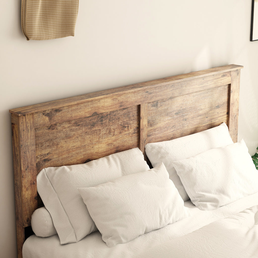 King size Atelier Premier platform bed with dark brown finish, solid wood and metal frame by Anthony & Home.
