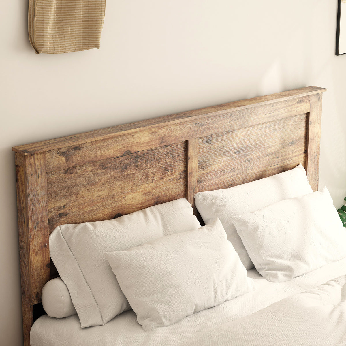 King size Atelier Premier platform bed with dark brown finish, solid wood and metal frame by Anthony & Home.