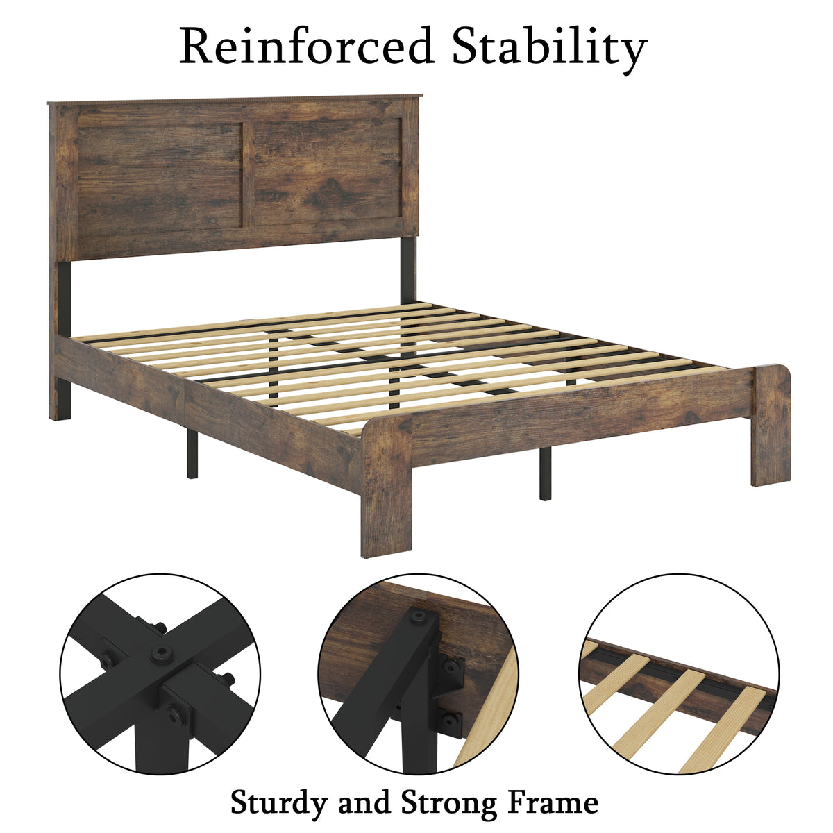 Dark brown Anthony & Home Atelier Premier King size platform bed with solid wood and metal frame, showcasing a modern, sturdy design.